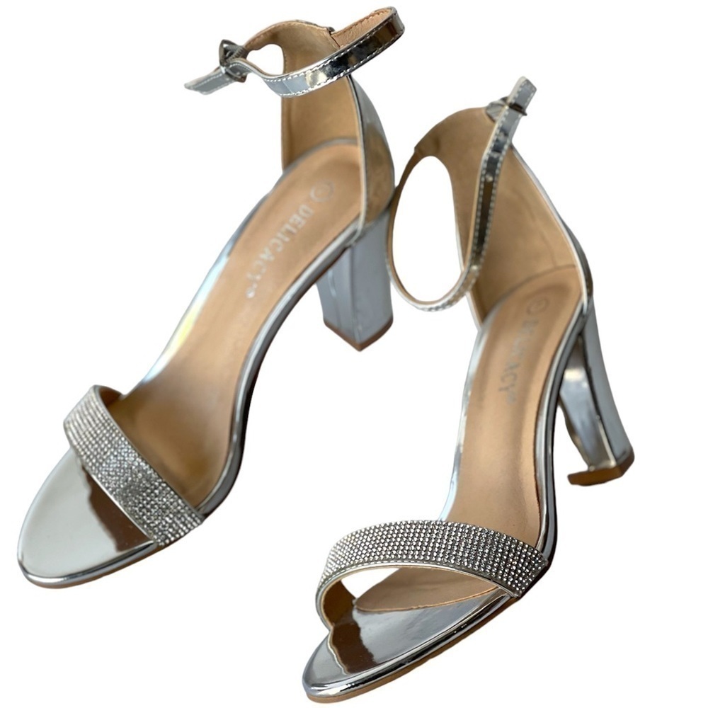 Delicacy Rhinestone Glitter Sandals Platform Block Heels Ankle Strap Bridal, 7M